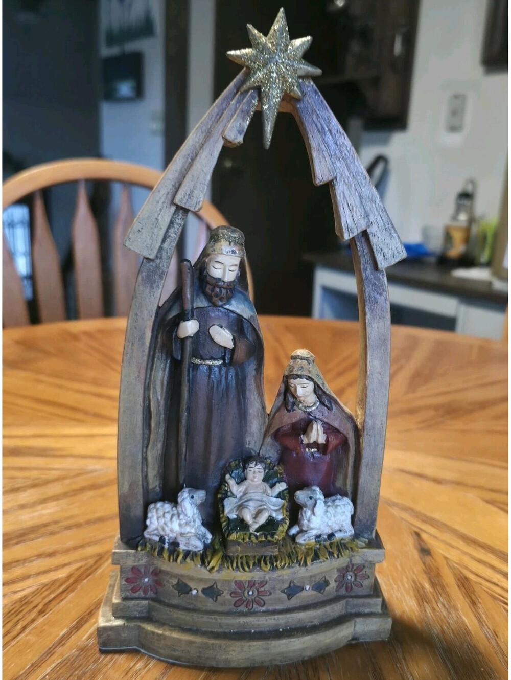 Christmas Nativity Scene Figurine Holy Family Arch Creche Manger Resin Holiday